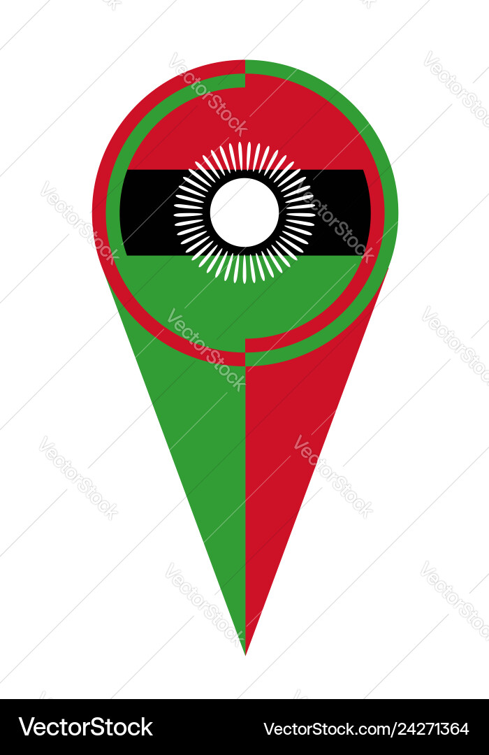 Malawi map pointer location flag vector image