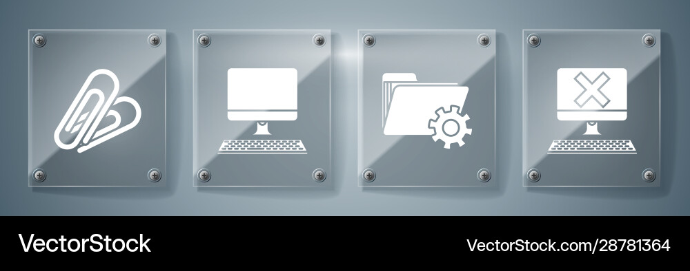 Set computer with keyboard and x mark folder Set computer with keyboard and x mark folder vector image