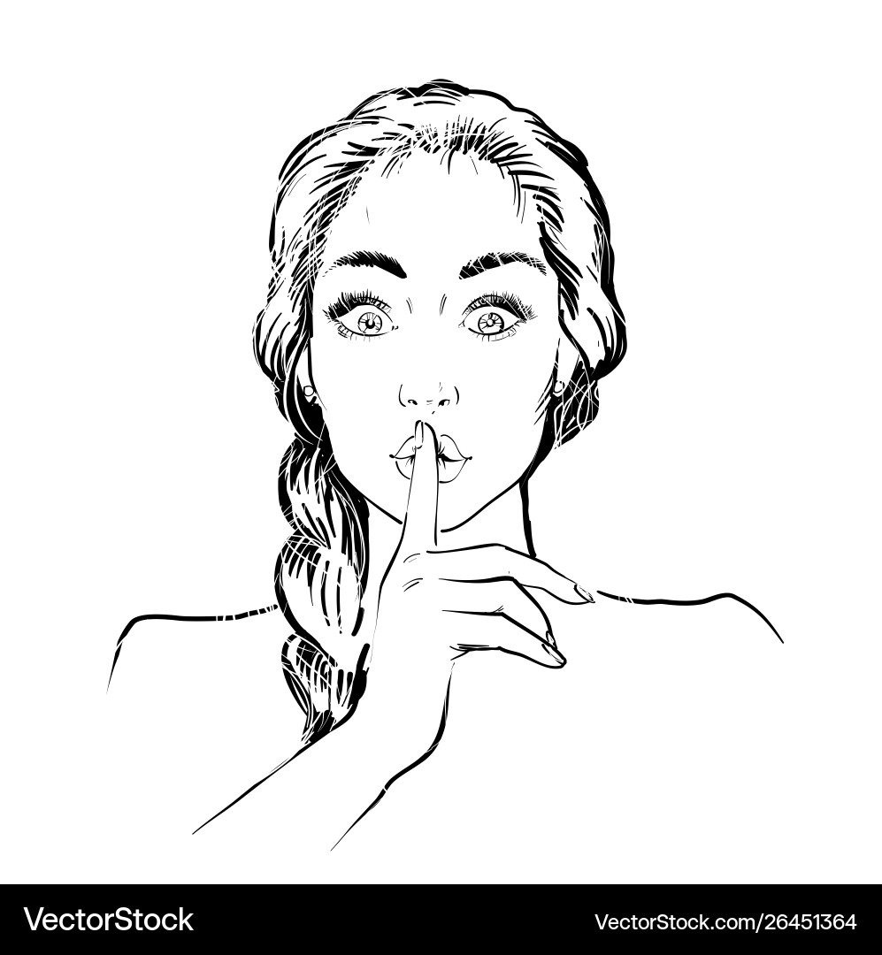 Silent Woman Portrait - Line Art Vector Image