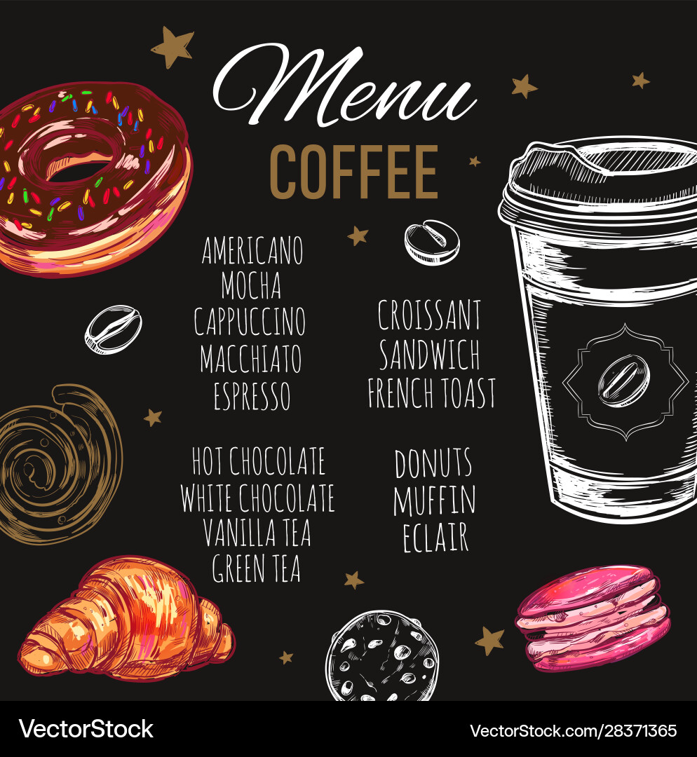 Coffee and bakery restaurant menu brochure Vector Image