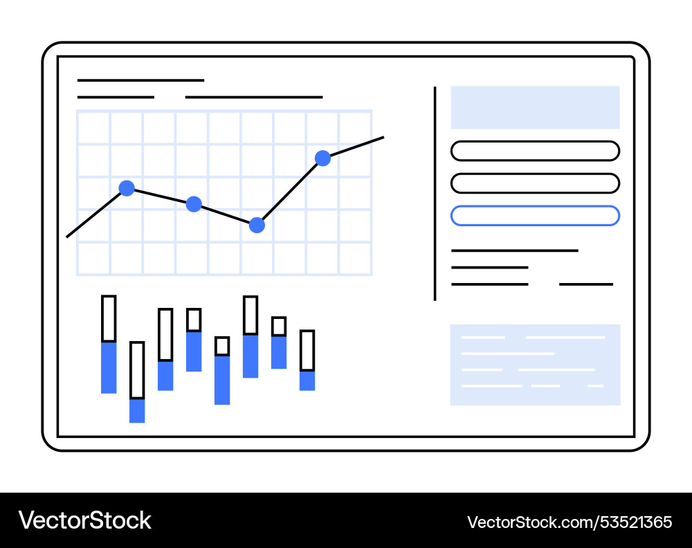Digital dashboard displaying line and bar charts Digital dashboard displaying line and bar charts vector image
