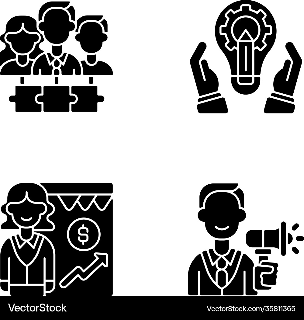 Hierarchical org structure black glyph icons set Hierarchical org structure black glyph icons set Vector Image