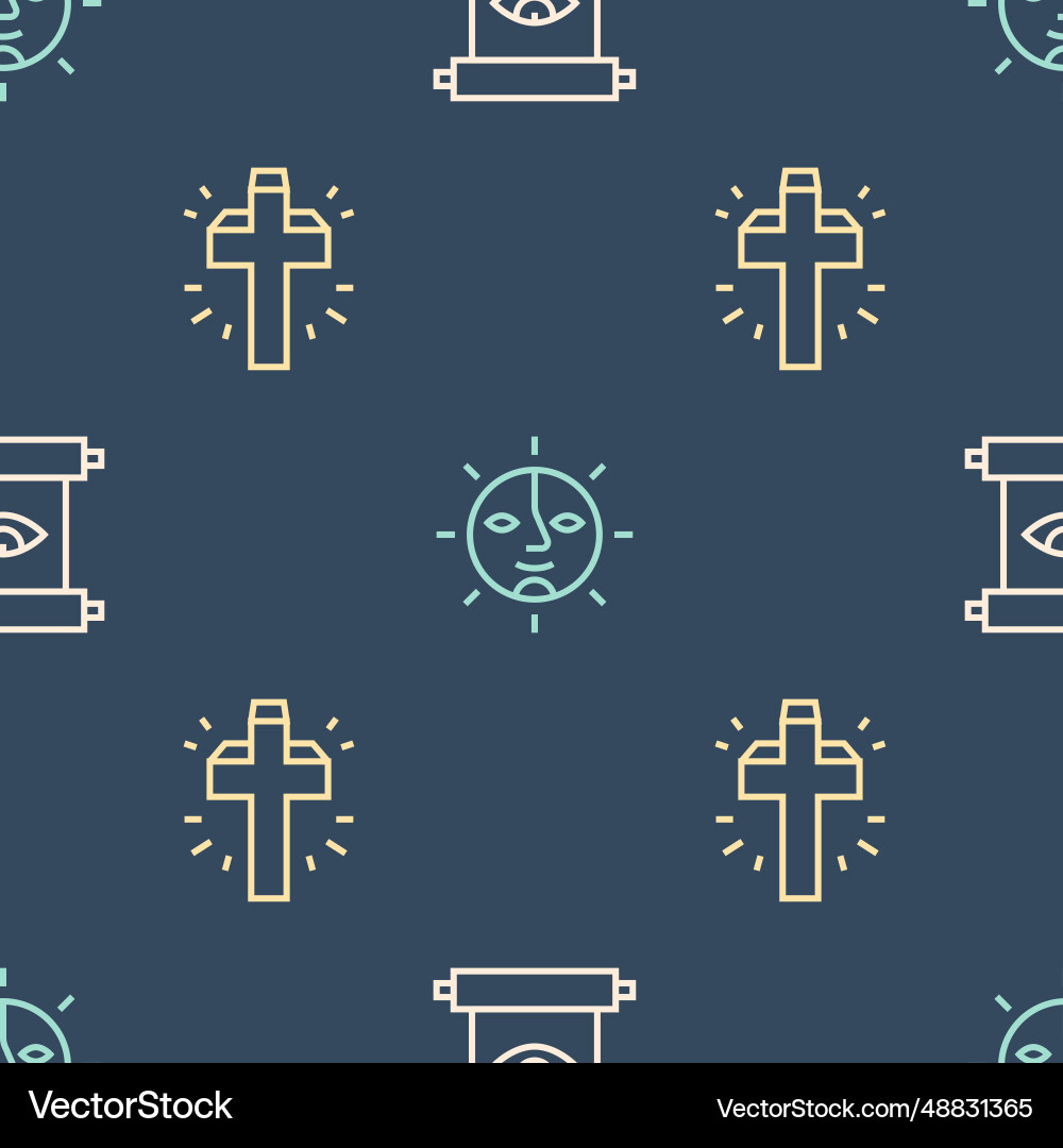 Set line ancient magic scroll christian cross Vector Image