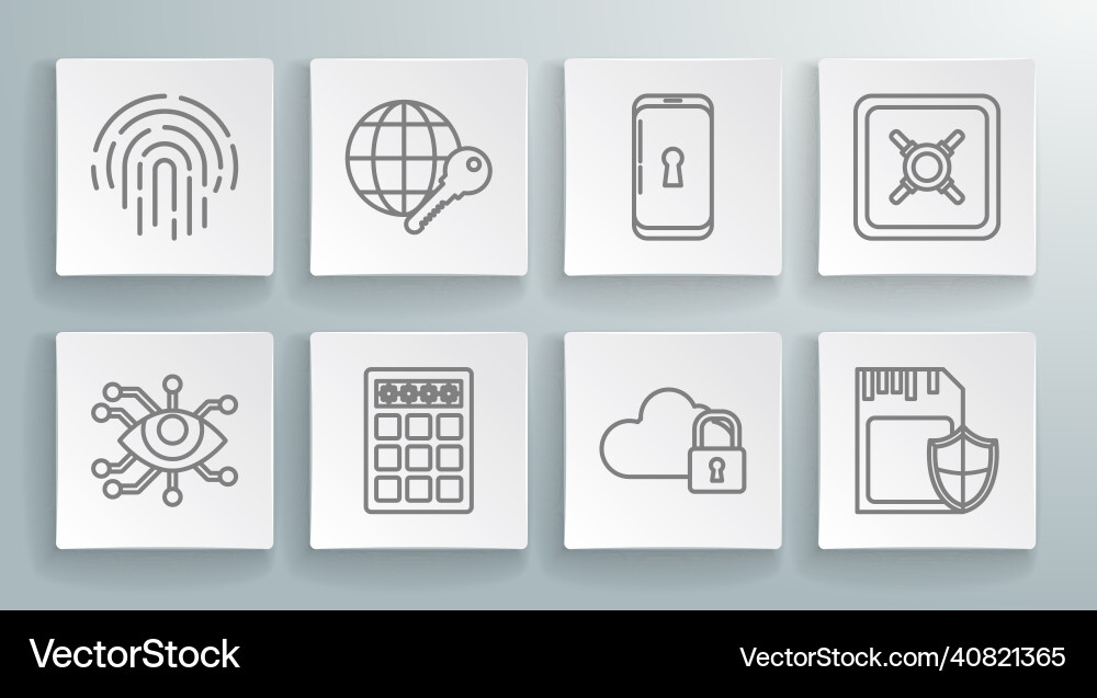 Set line eye scan globe key password protection Set line eye scan globe key password protection vector image