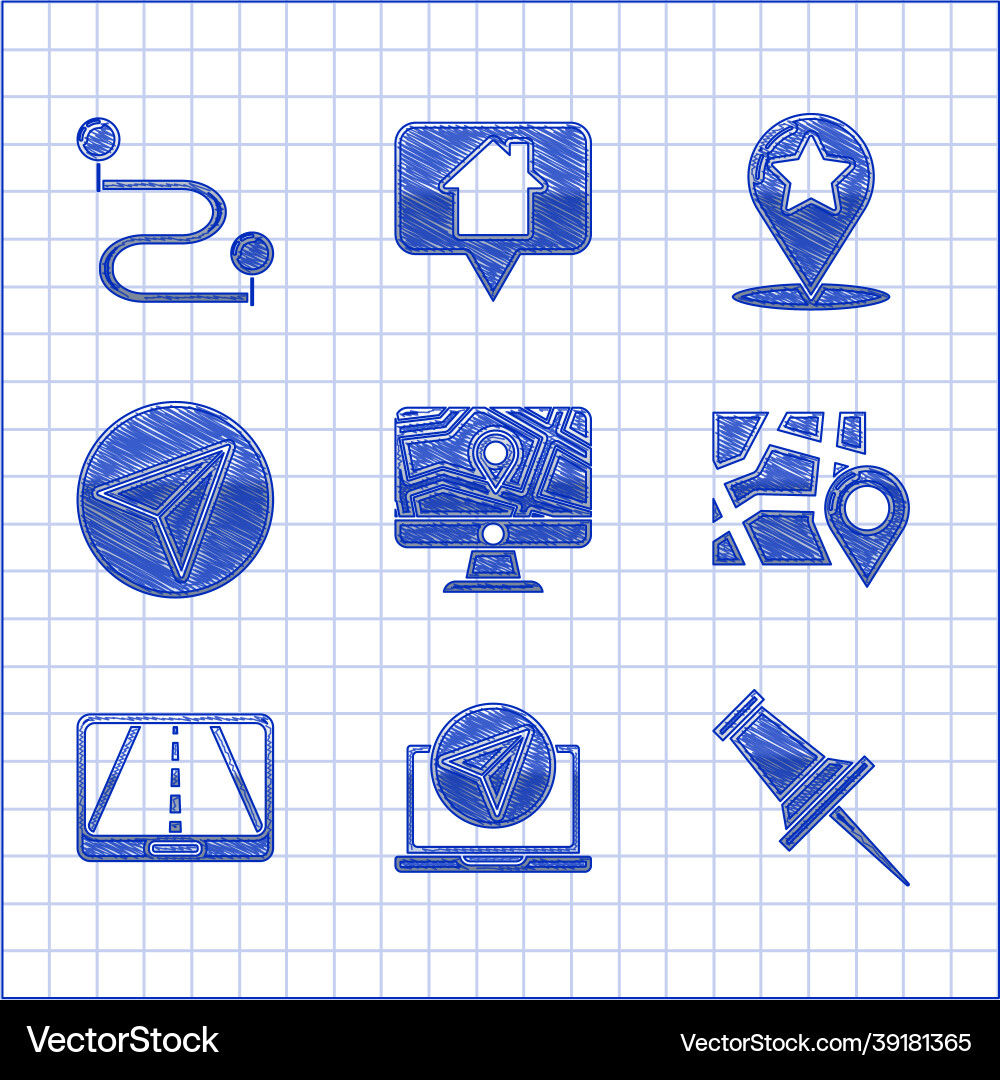 Set monitor and folded map with location Set monitor and folded map with location Vector Image