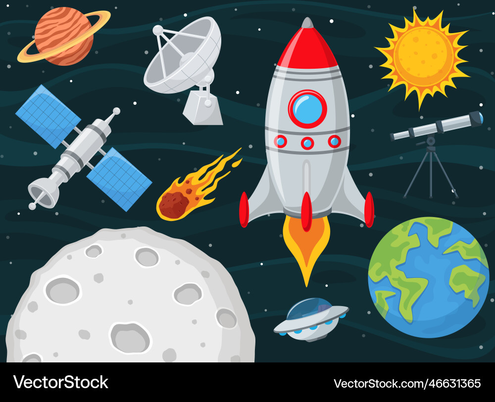 Set of outer space object cartoon Vector Image