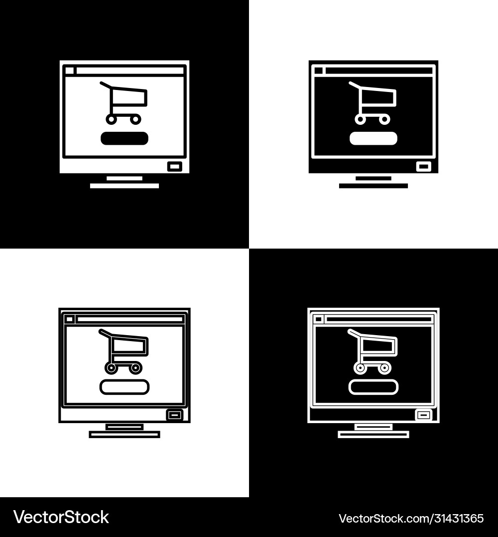 Set shopping cart on screen computer icon isolated Set shopping cart on screen computer icon isolated vector image