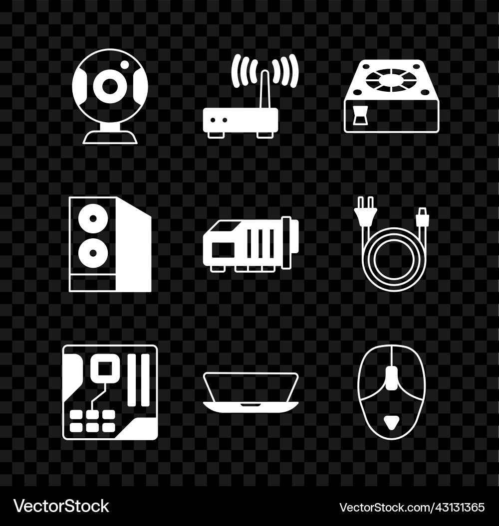 Set web camera router and wi-fi signal computer Set web camera router and wi-fi signal computer vector image