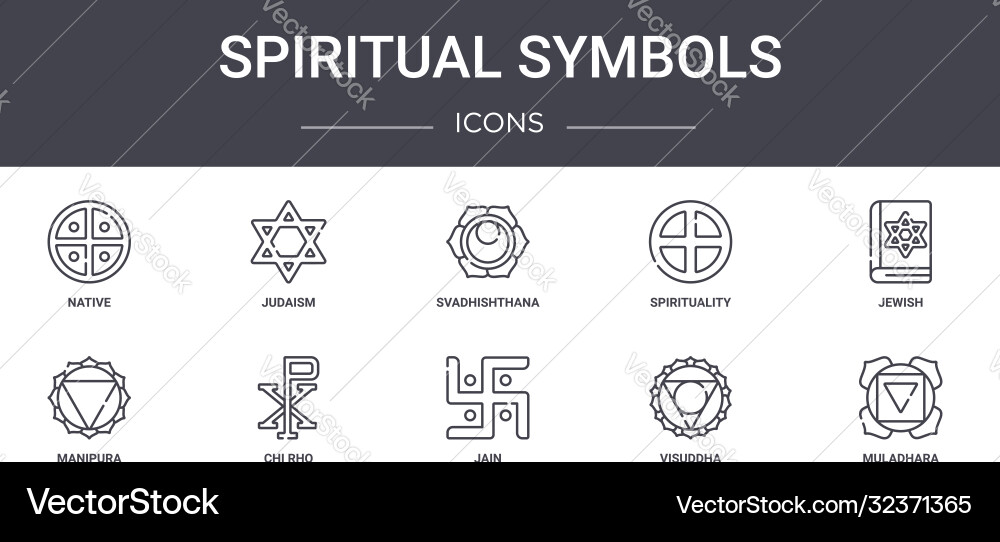Spiritual symbols concept line icons set contains Spiritual symbols concept line icons set contains vector image