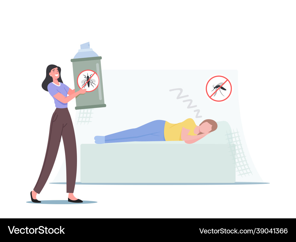 Characters use net and anti mosquito protection Characters use net and anti mosquito protection Vector Image