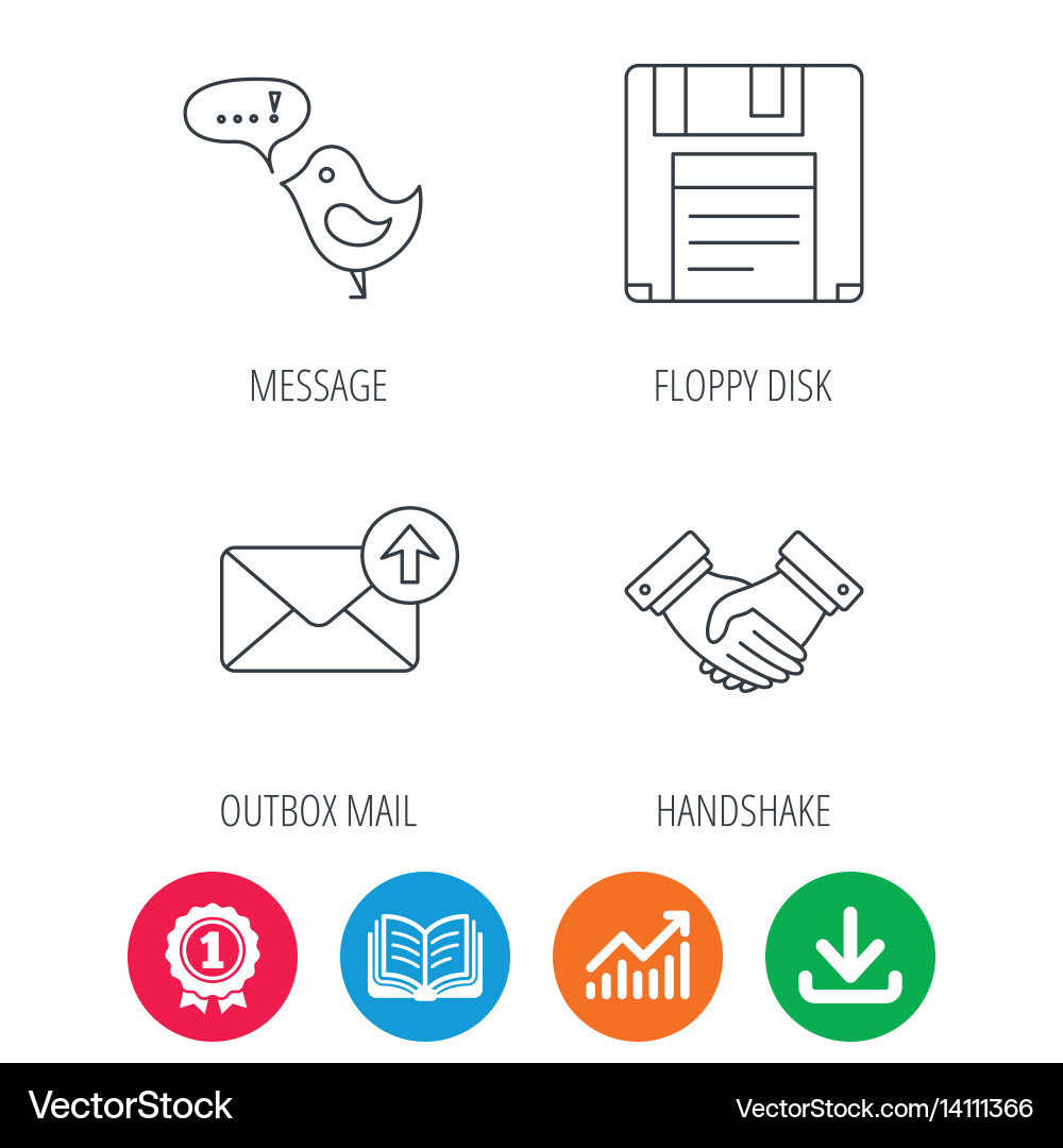 Outbox mail message and handshake icons vector image