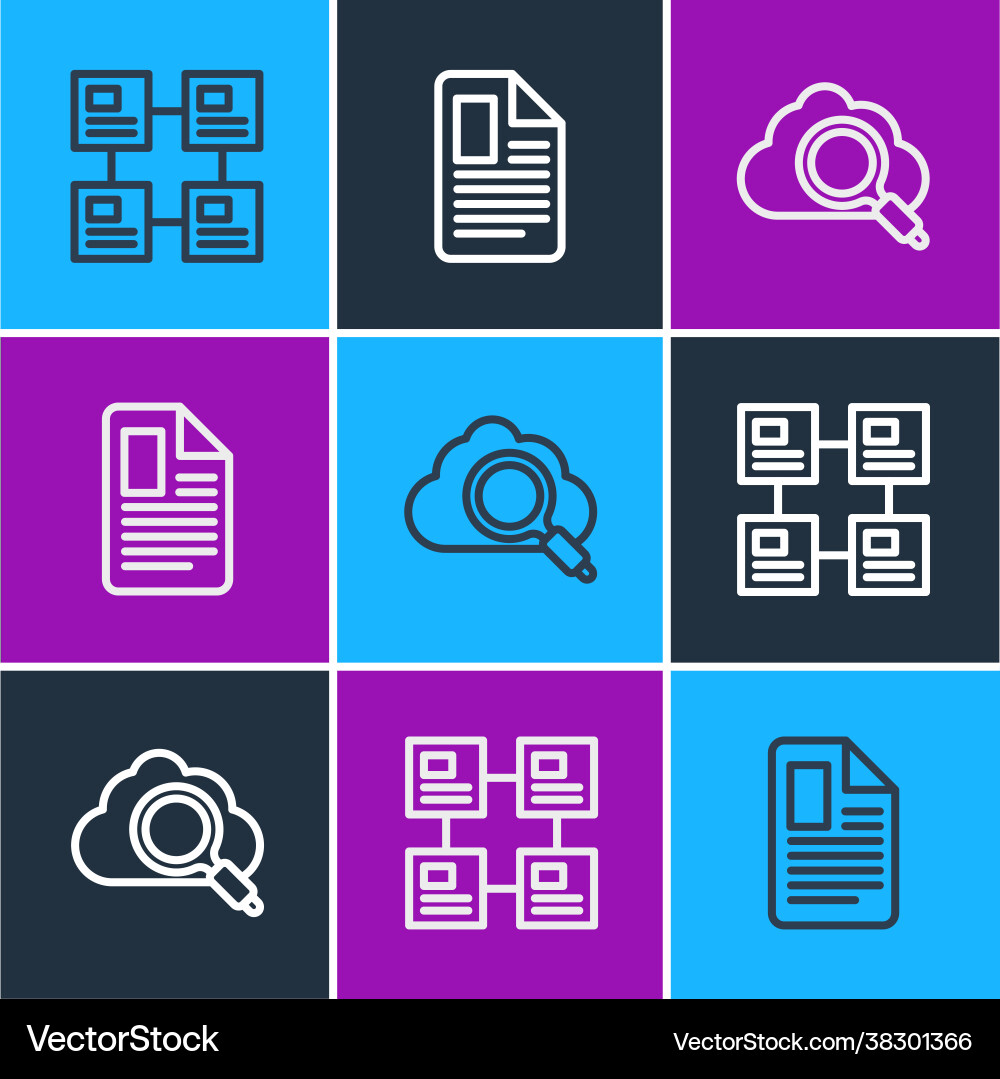 Set line hierarchy organogram chart search cloud vector image