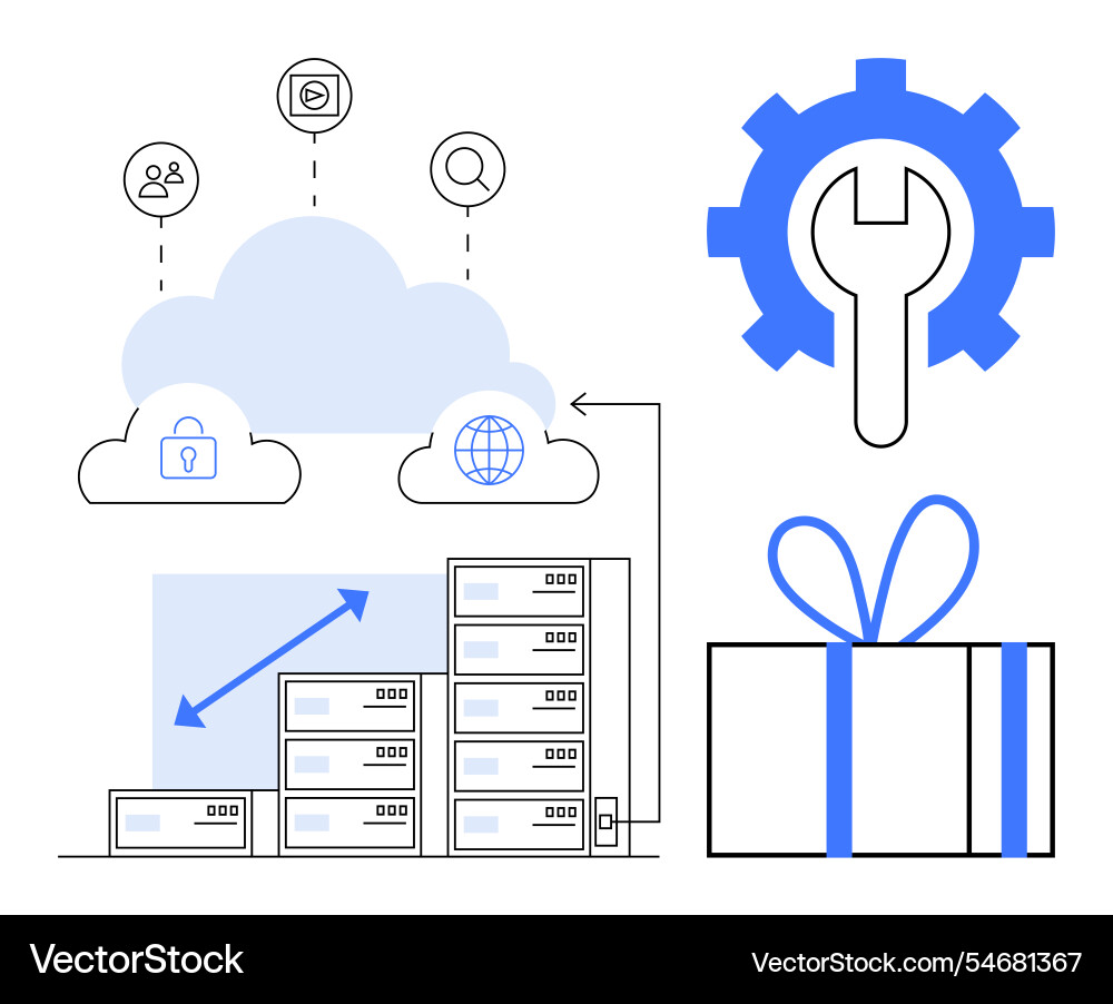 Cloud computing concept with data servers gear Cloud computing concept with data servers gear vector image