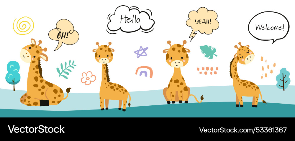Cute giraffe template banner with hellowelcome Vector Image