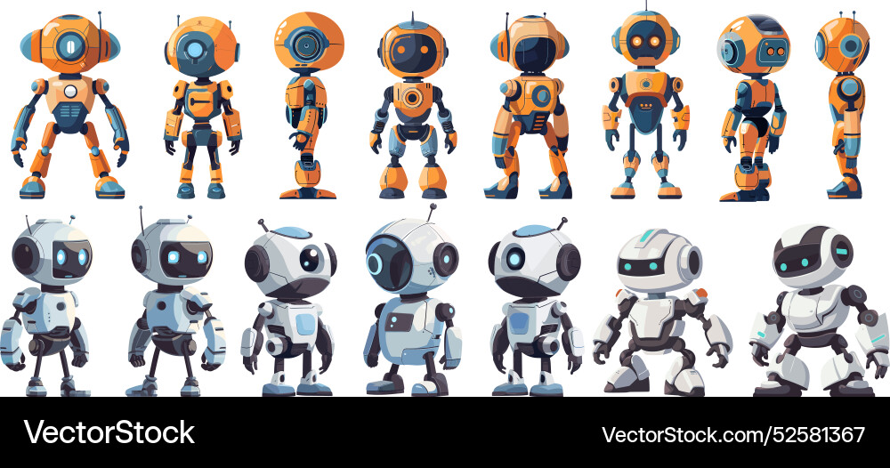 Cute robot cartoon set character from different Cute robot cartoon set character from different Vector Image
