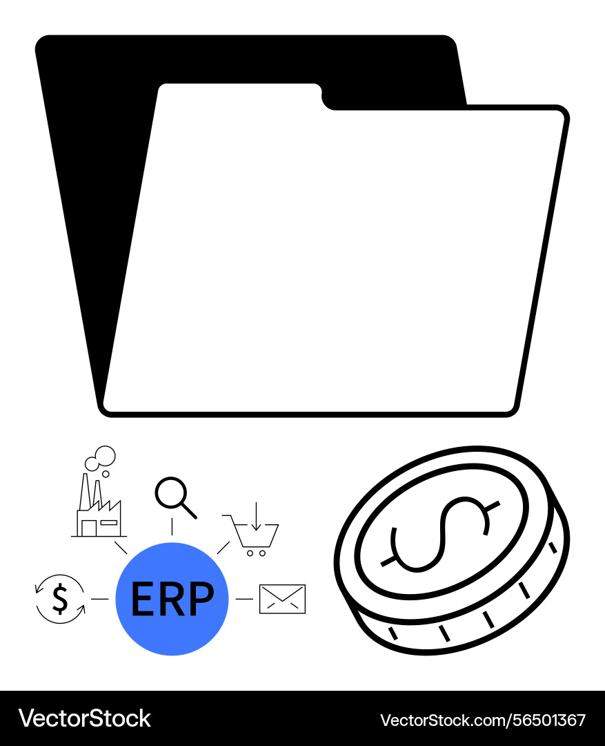 Erp system concept with folder process icons Erp system concept with folder process icons vector image