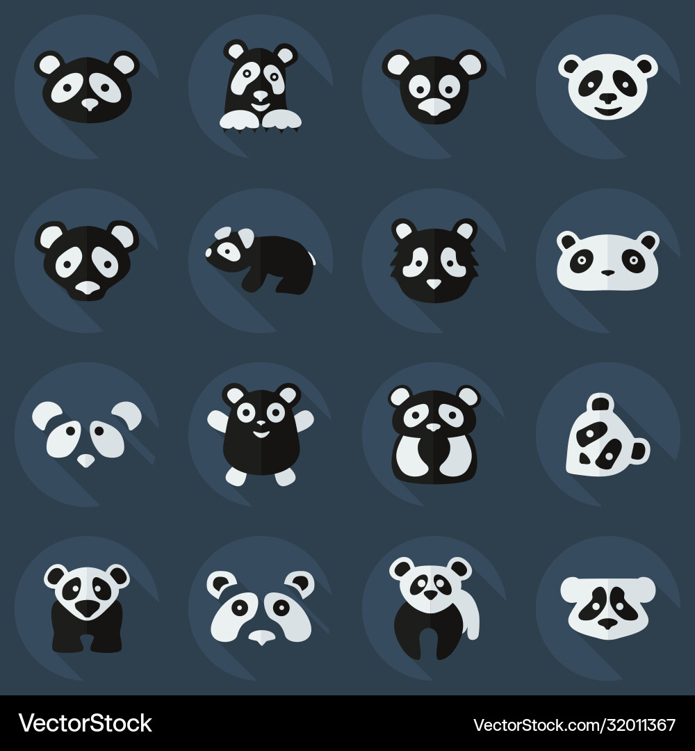 Flat concept set modern design with shadow pandas vector image