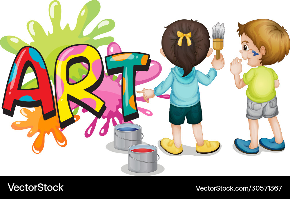 Font design for word art with two kids painting Font design for word art with two kids painting vector image