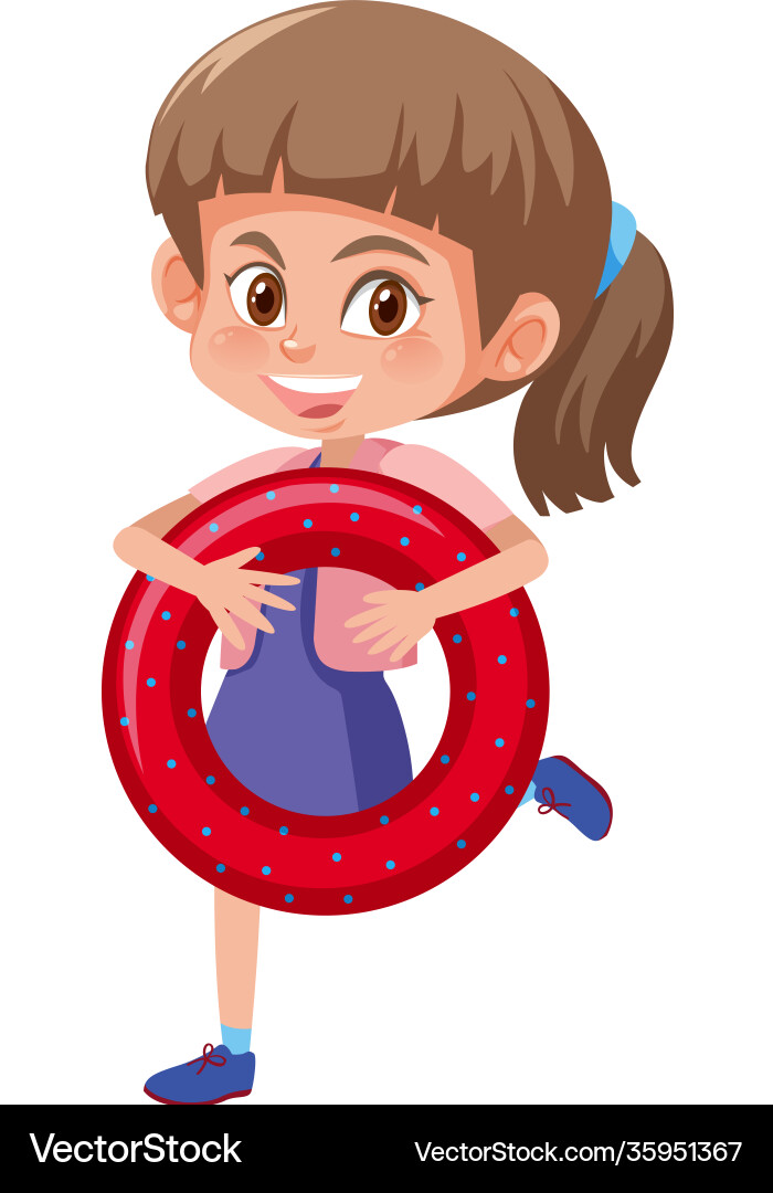 Girl holding swimming rubber ring cartoon Girl holding swimming rubber ring cartoon vector image