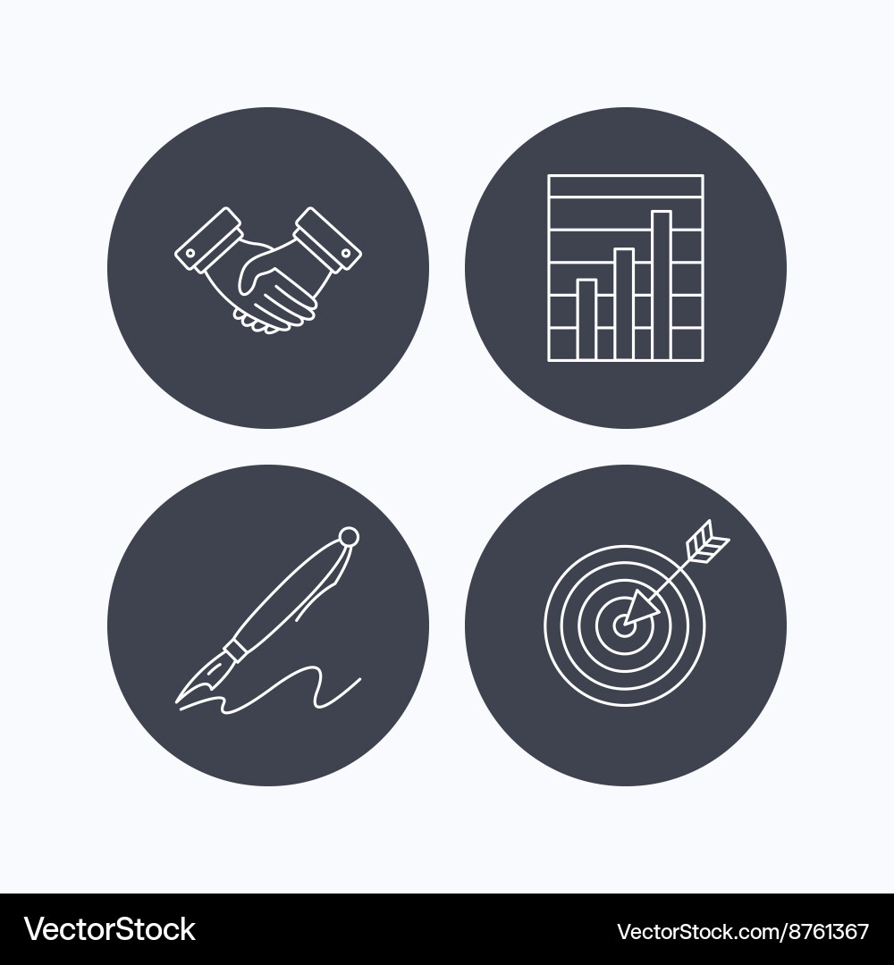 Handshake graph charts and target icons vector image