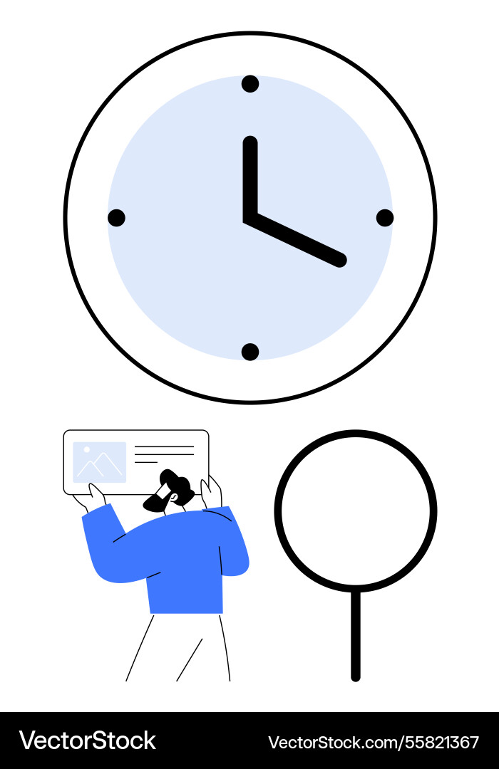 Man analyzing document with clock and magnifying Man analyzing document with clock and magnifying vector image