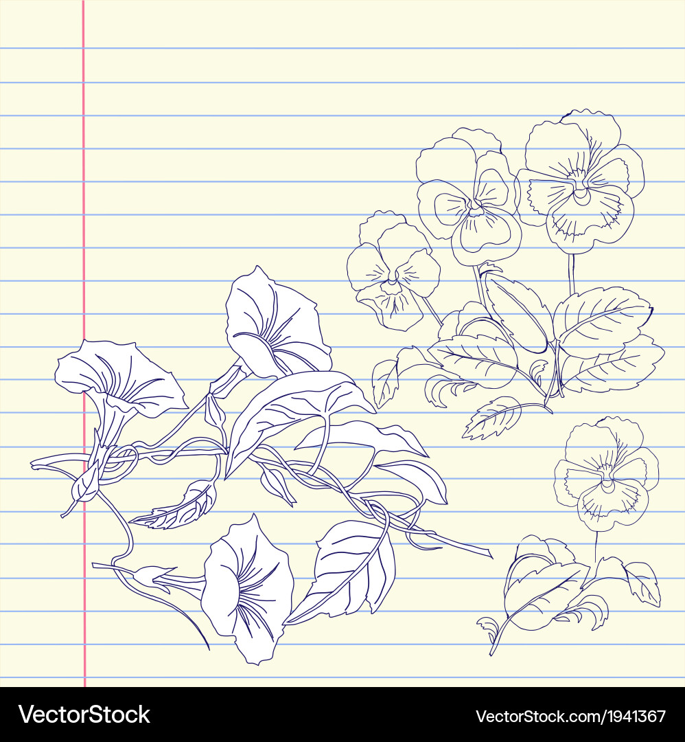 Notebook with pansies and bindweed vector image