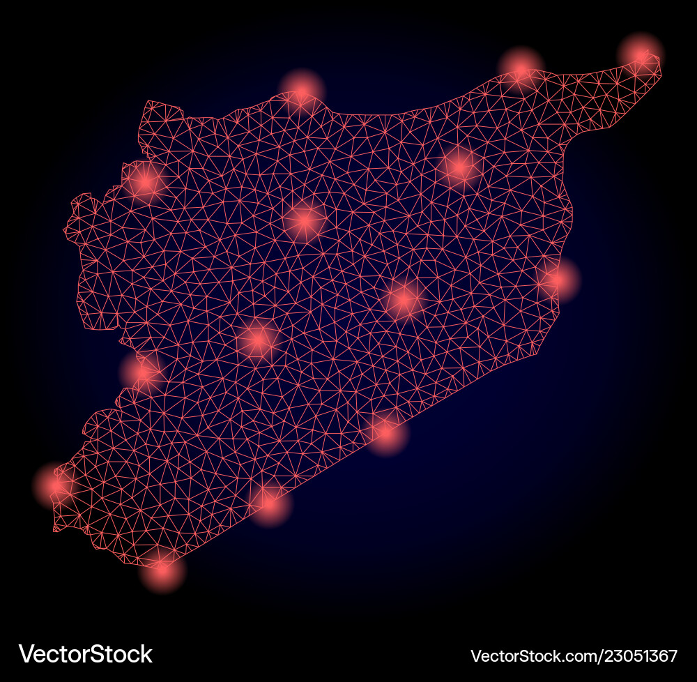 Polygonal network mesh map of syria with red light Polygonal network mesh map of syria with red light vector image