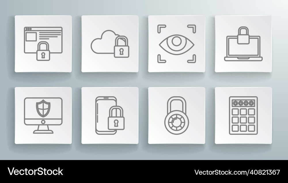 Set line computer monitor and shield smartphone Set line computer monitor and shield smartphone vector image