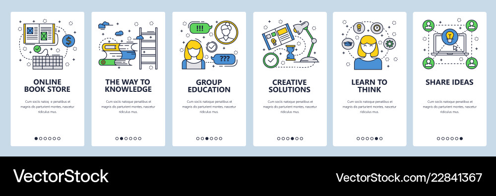 Web site linear art onboarding screens Web site linear art onboarding screens Vector Image