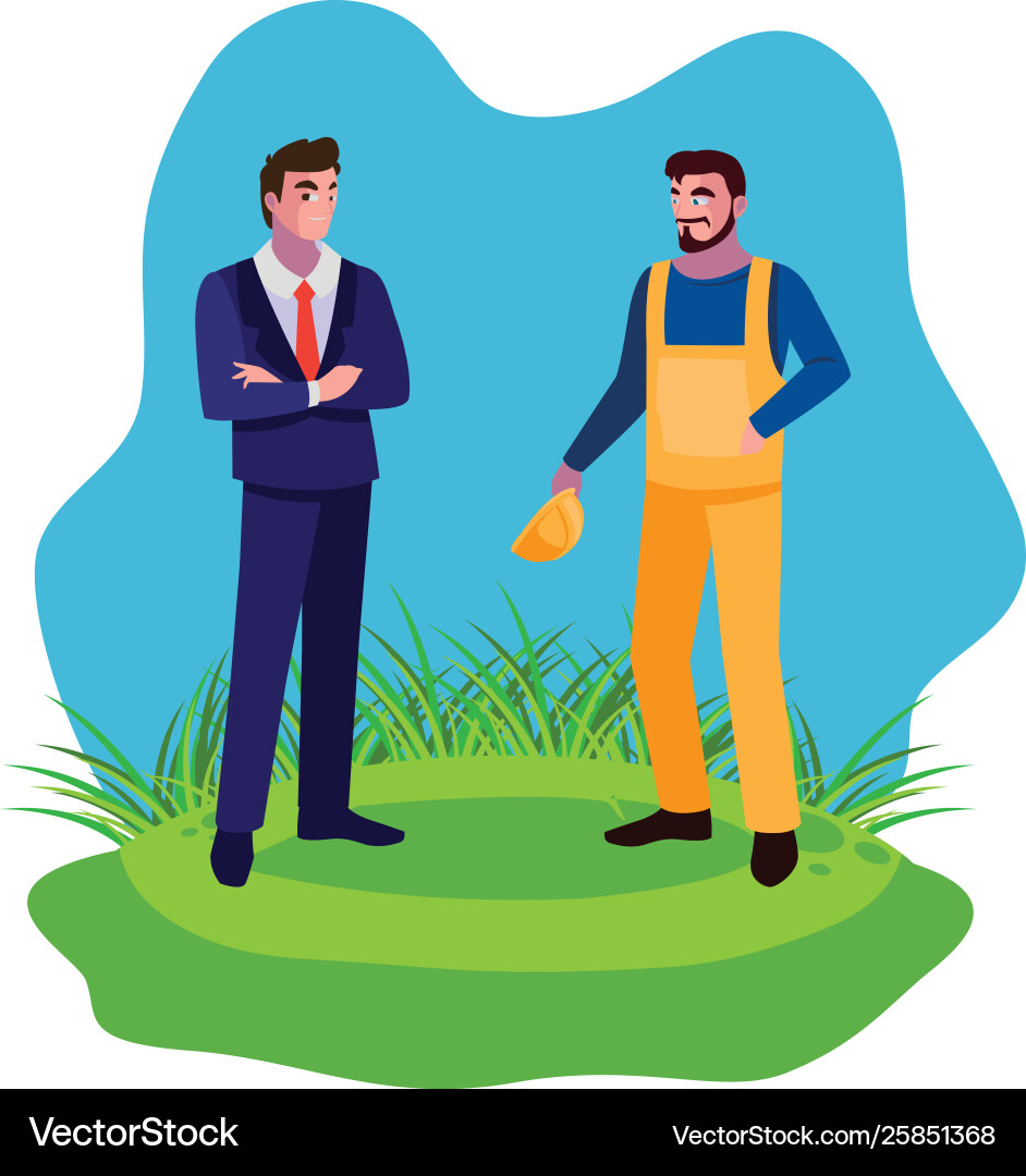 Builder constructor with engineer on lawn Builder constructor with engineer on lawn Vector Image