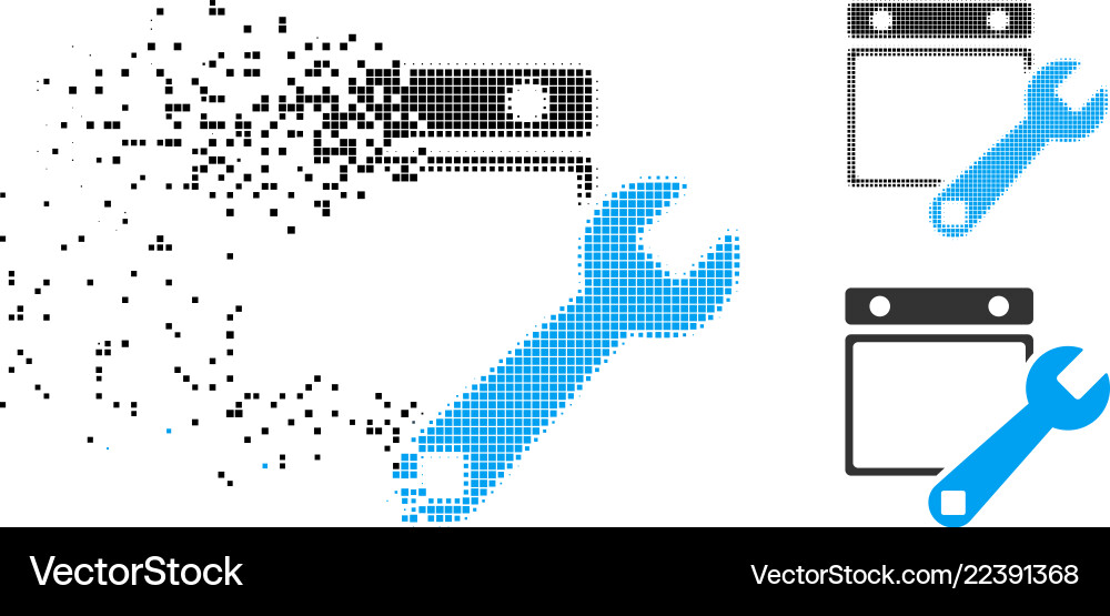 Disintegrating pixel halftone date setup icon Disintegrating pixel halftone date setup icon vector image