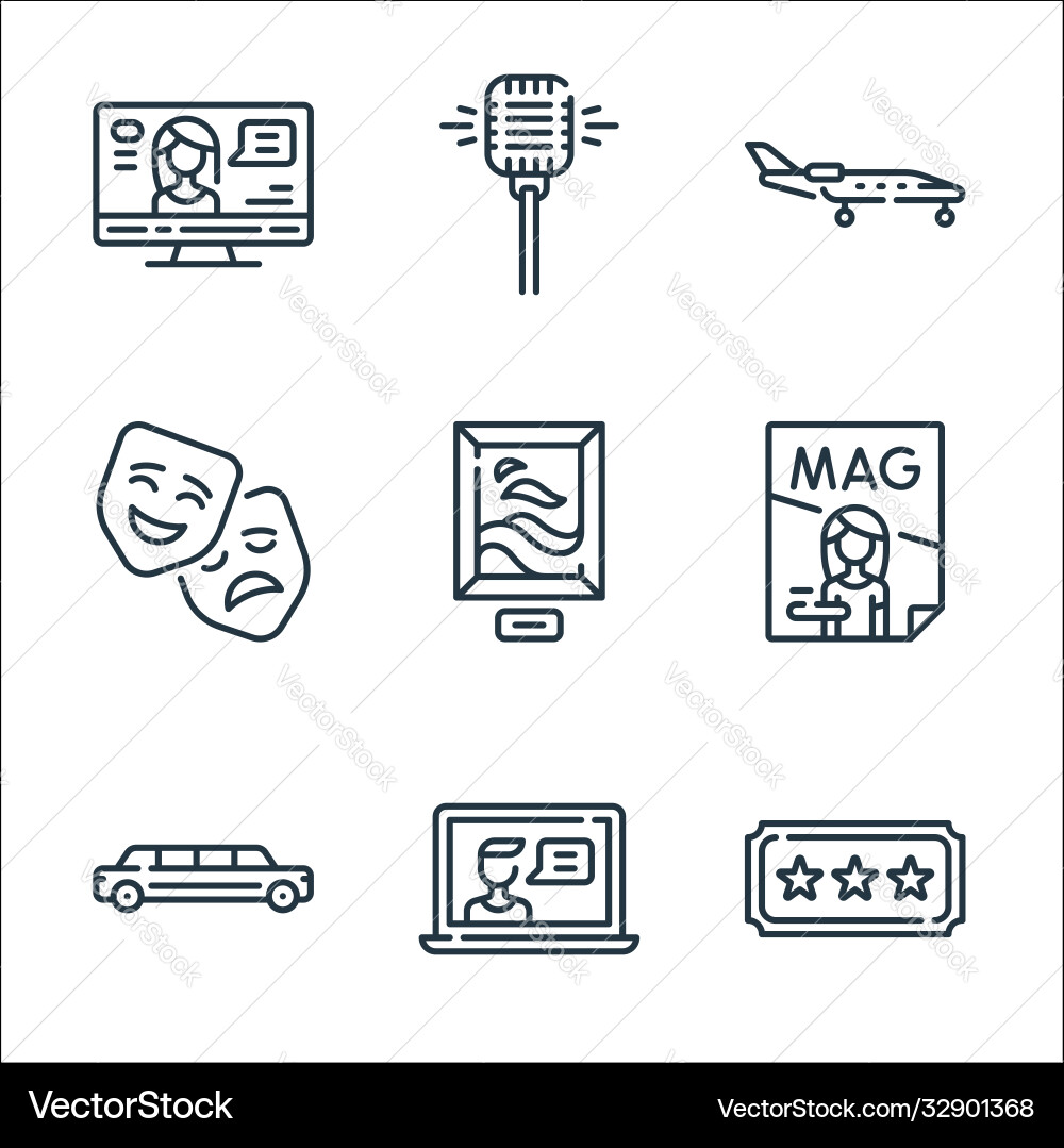 Fame line icons linear set quality Fame line icons linear set quality Vector Image