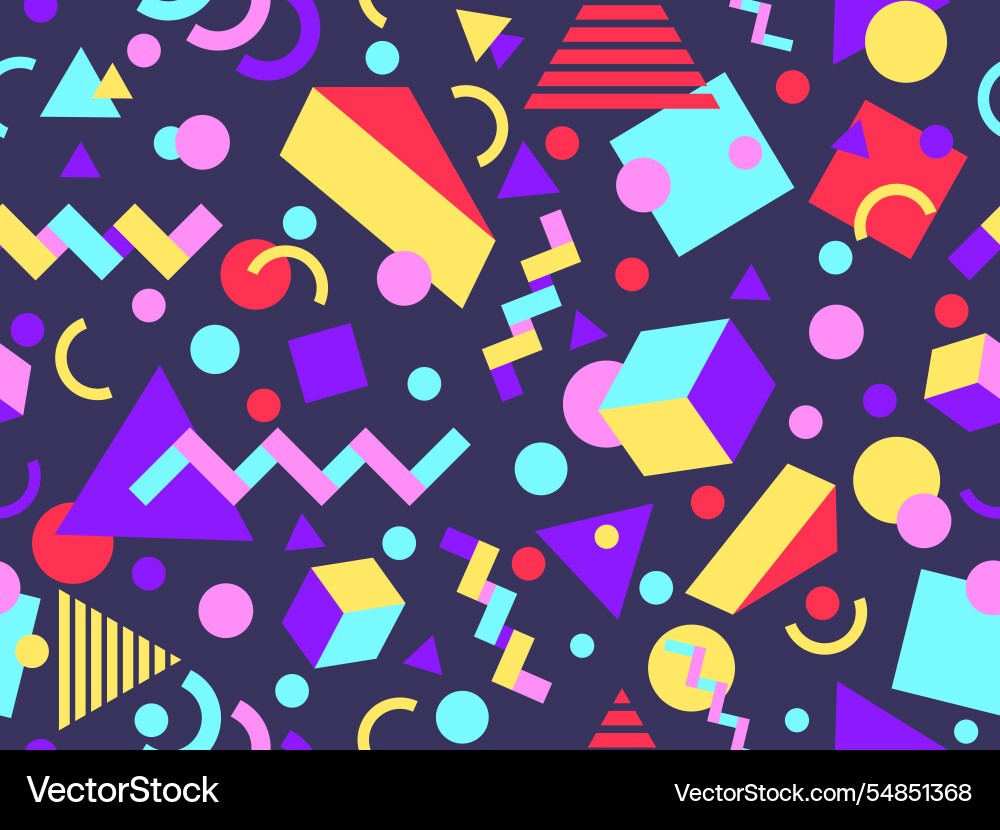 Geometric seamless pattern with memphis elements Vector Image