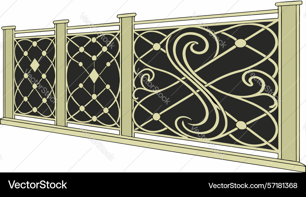 Ornate fence panel with lattice and scroll design Vector Image