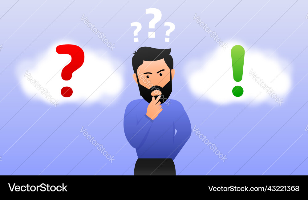 Question and answers man thinks faq concept Question and answers man thinks faq concept vector image