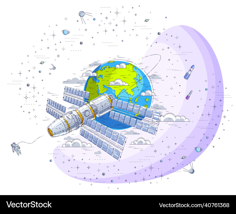 Raumstation fliegen orbital Raumflight um Raumstation fliegen orbital Raumflight um vektorbild