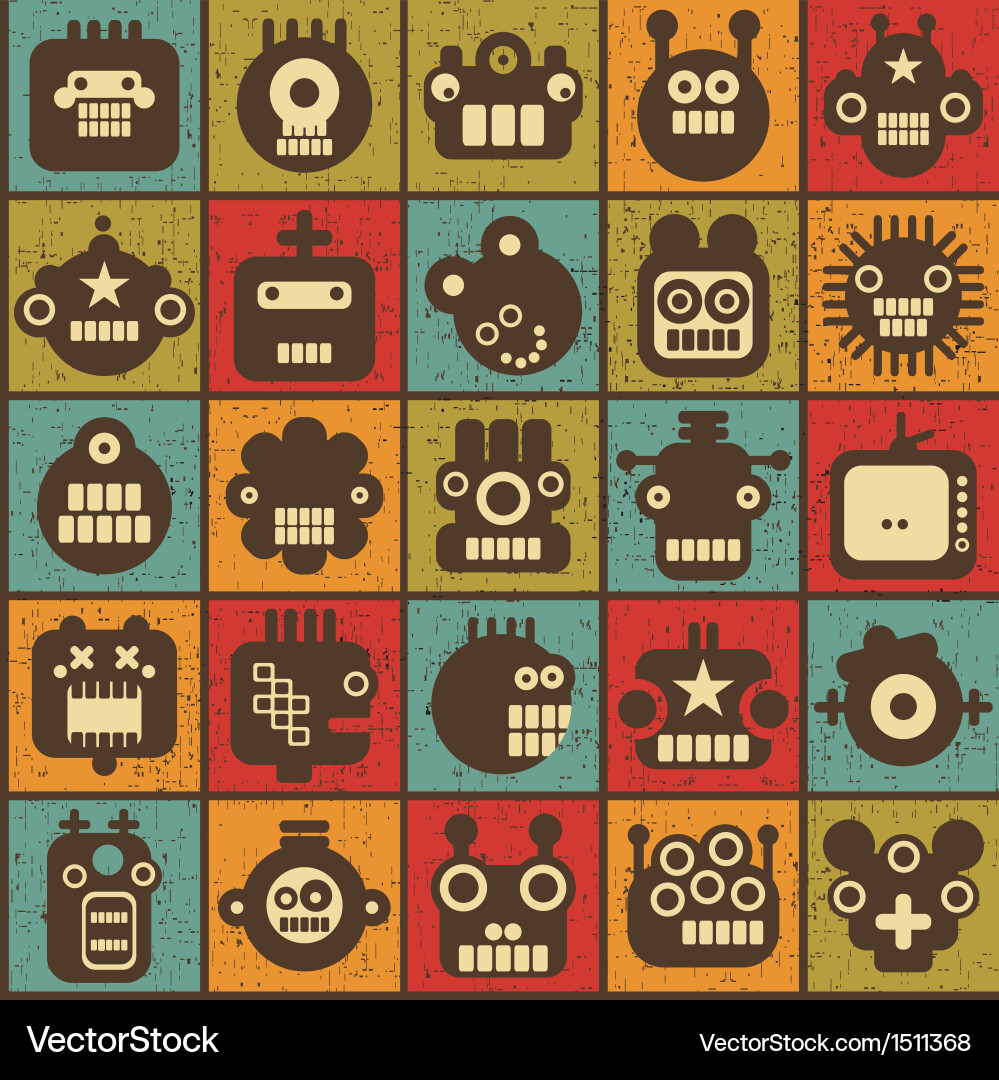 Robot and monsters cell seamless background vector image