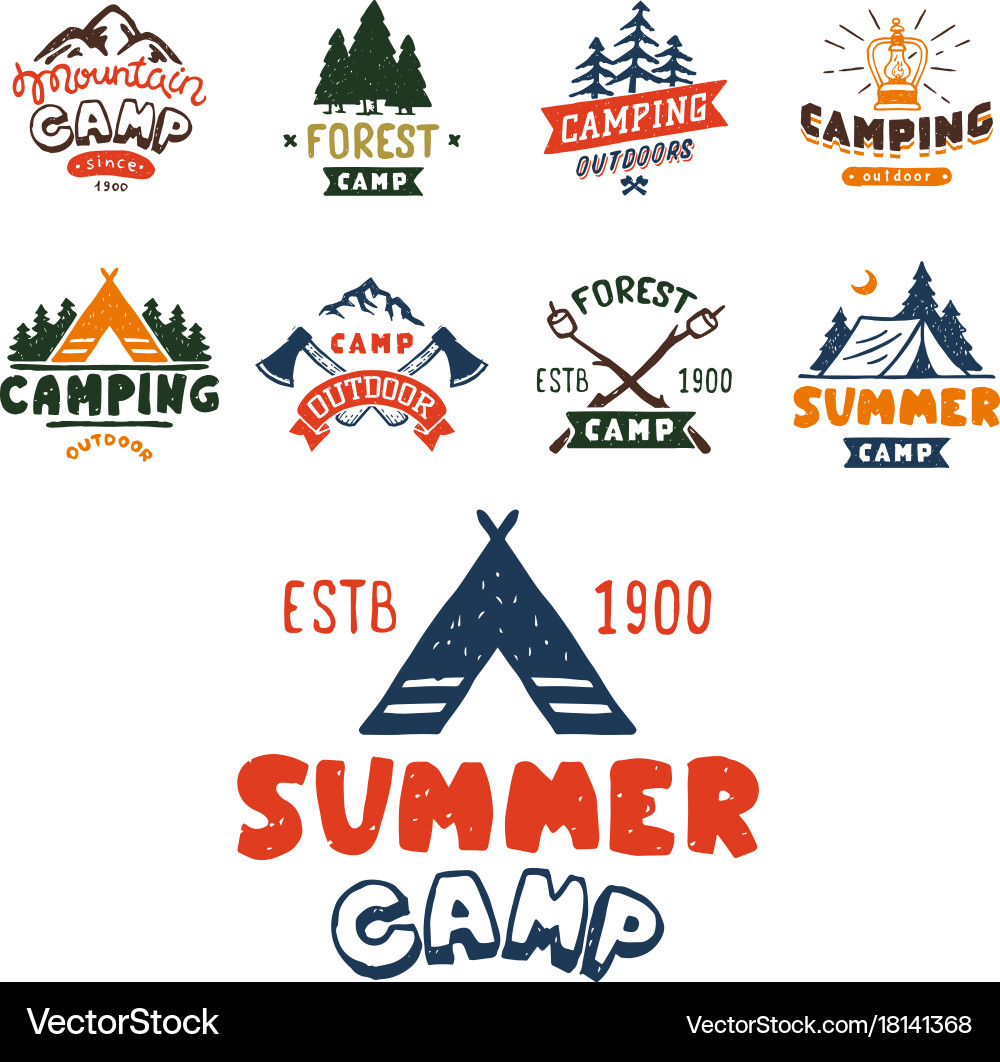 Set of vintage woods camp badges and travel logo vector image