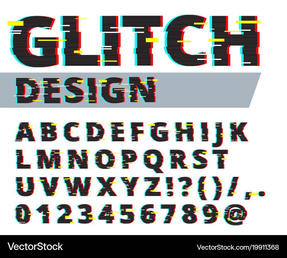 Trendy Stil verzerrte Gliitch Schriftbriefe Vektorbild