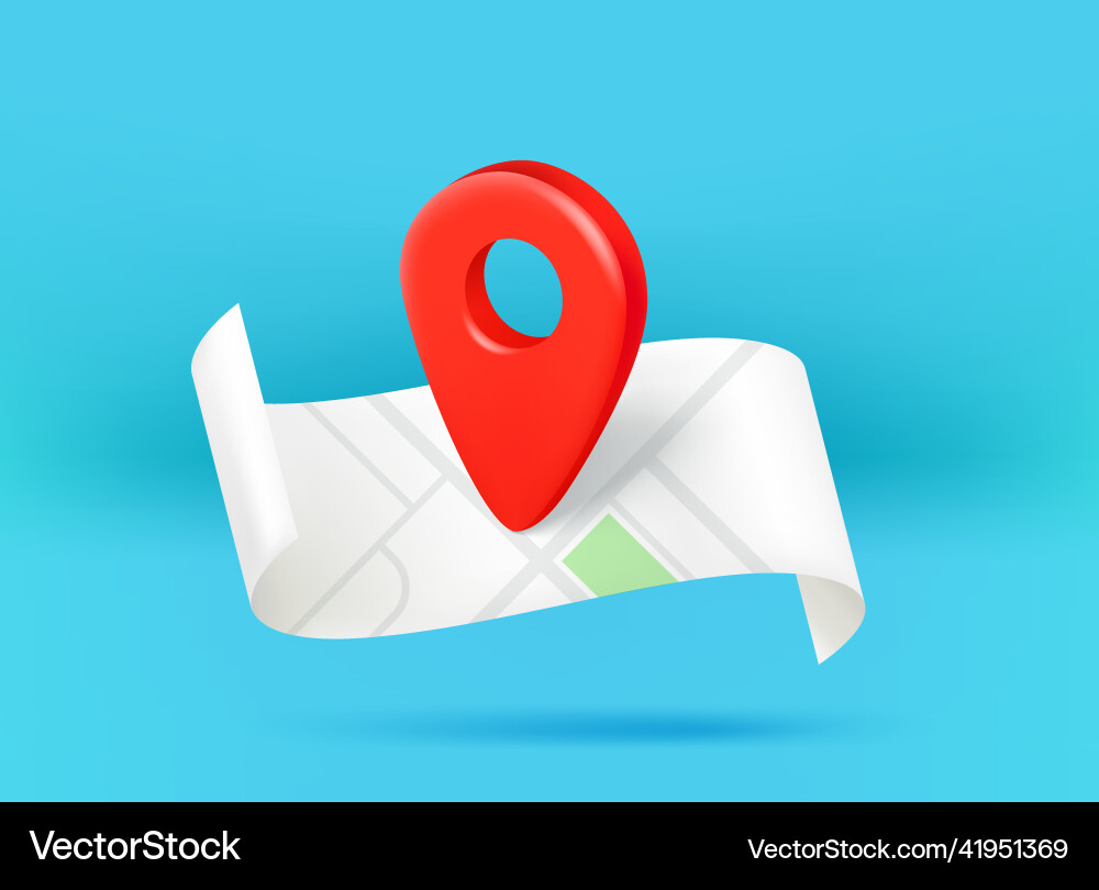 3D Paper Map with Location Pin Vector Image