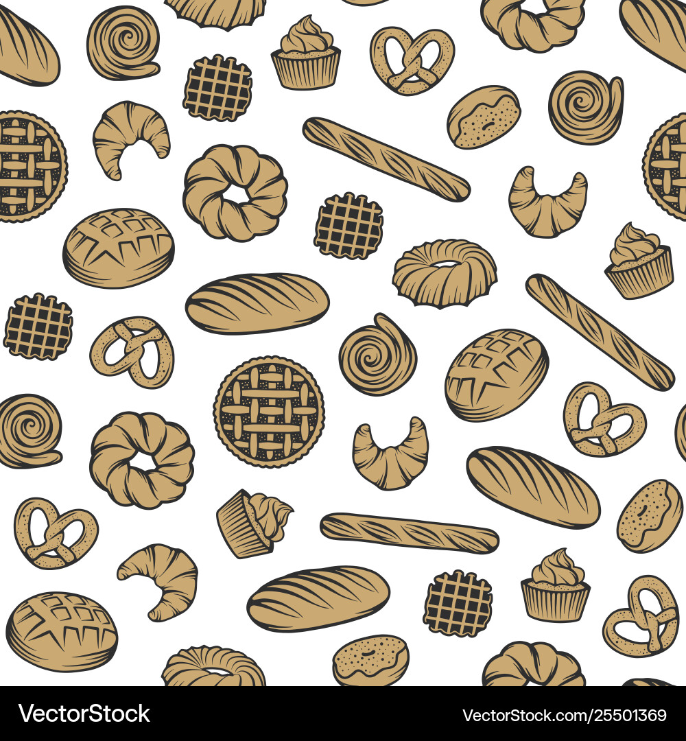 Bakery seamless pattern with engraved elements Vector Image