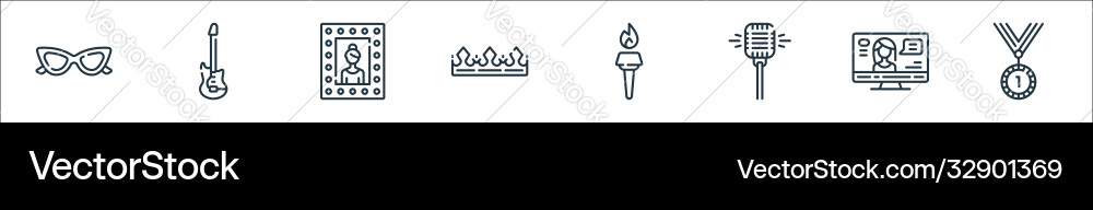 Fame line icons linear set quality Fame line icons linear set quality vector image