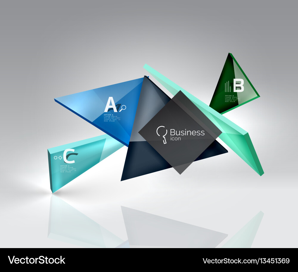 Glossy glass translucent triangles on 3d empty Vector Image