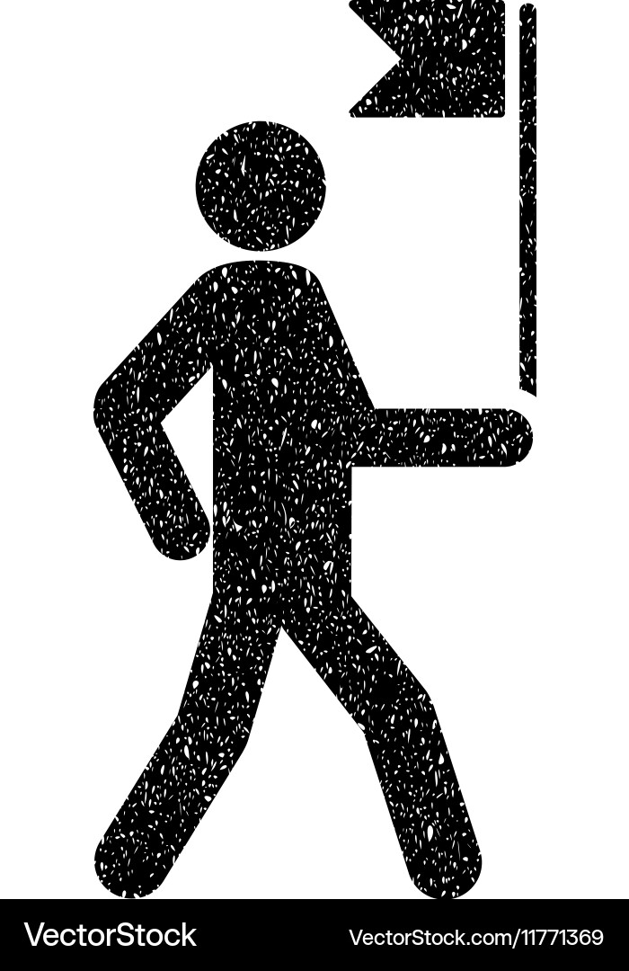 Guide man with flag grainy texture icon Vector Image