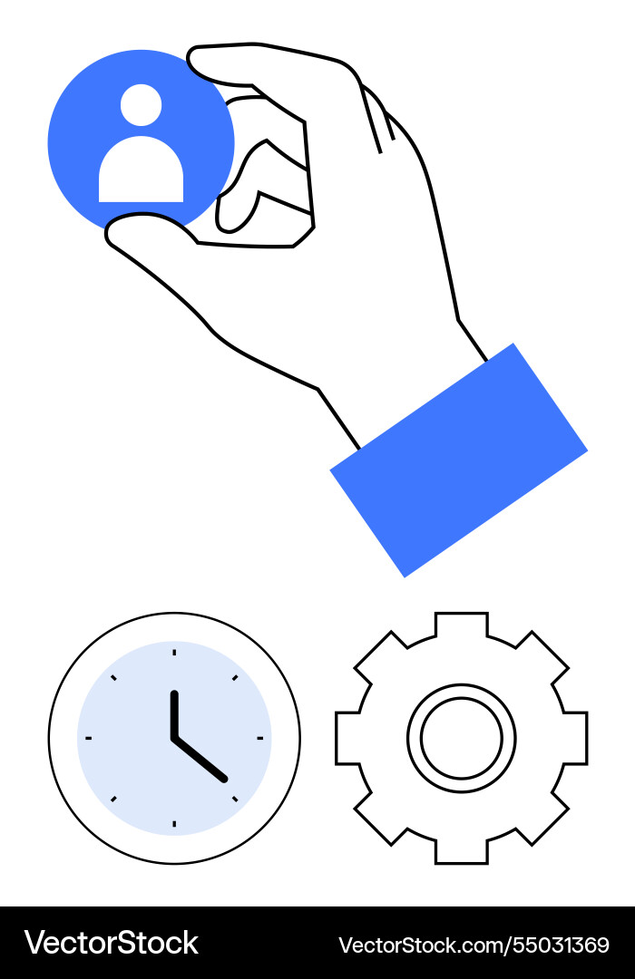 Hand selecting user profile with clock and gear Hand selecting user profile with clock and gear vector image