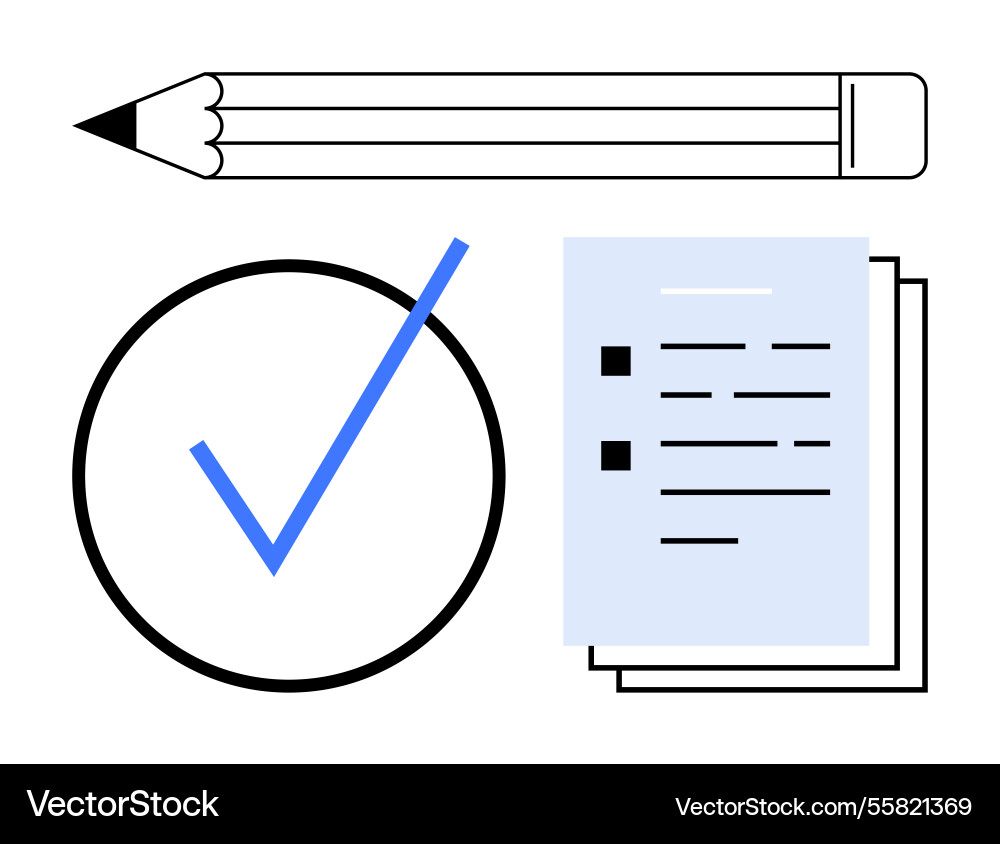 Pencil checklist and documents representing task Pencil checklist and documents representing task vector image