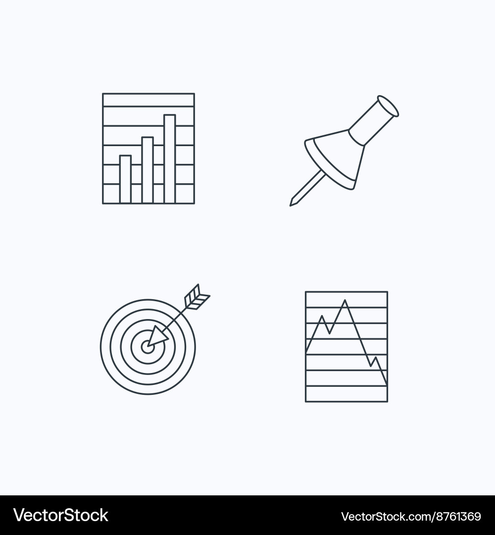 Pushpin graph charts and target icons vector image