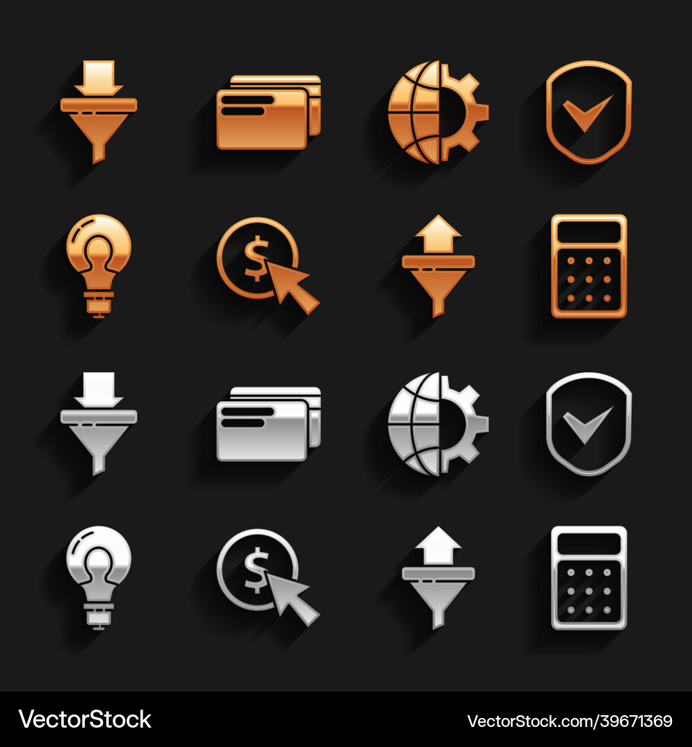 Set cursor and coin shield with check mark Set cursor and coin shield with check mark vector image