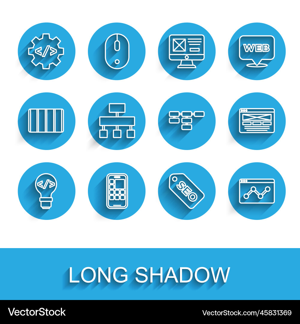 Set line front end development mobile apps seo Set line front end development mobile apps seo vector image