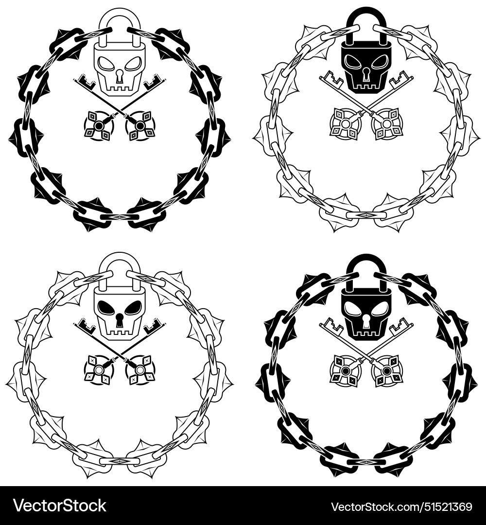 Skull shaped padlock with keys and chains Vector Image